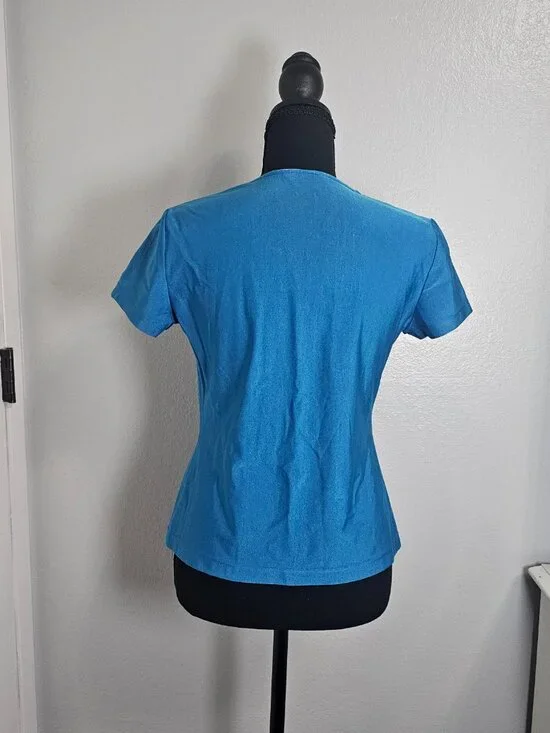 Three Rivers Ruffled Vibrant Blue Short Sleeves Blouse Japan Made - Size Medium - Picture 3 of 7